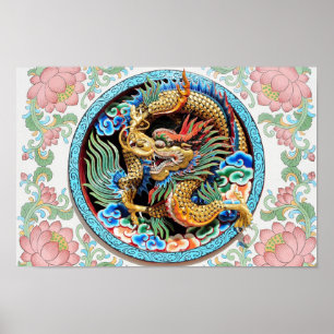 Coole Farbe des asiatisch-japanischen Drachen Poster