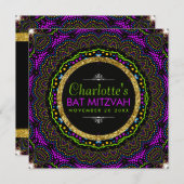 Coole Farben Groovy Blume Bat Mitzvah Einladung (Vorne/Hinten)