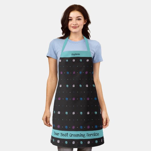 Coole Farben Paw Print Animal Worker Black Schürze (Getragen)