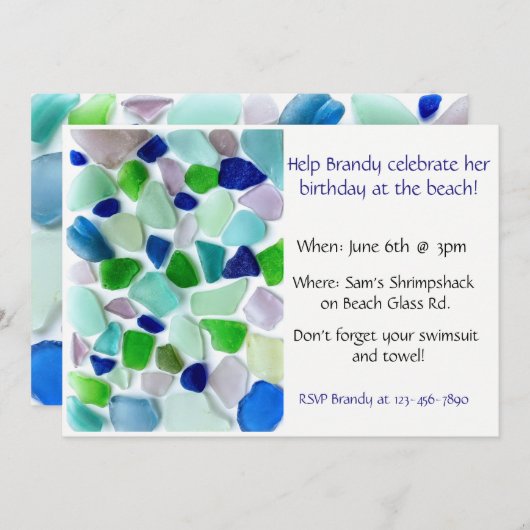 Coole Farben Sea Glass Beach Party Einladung (Vorne/Hinten)