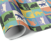 Coole, farbenfrohe Katzen auf Quiltplätzen Geschenkpapier (Rolleneckpunkt)