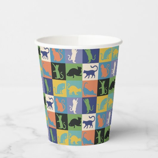 Coole, farbenfrohe Katzen auf Quiltplätzen Pappbecher (Links)