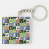 Coole, farbenfrohe Katzen auf Quiltplätzen Schlüsselanhänger (Rückseite)