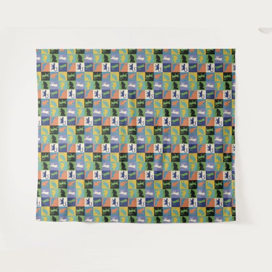 Coole, farbenfrohe Katzen auf Quiltplätzen Wandteppich (Vorderseite (Horizontal))