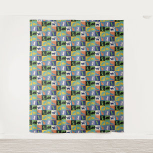 Coole, farbenfrohe Katzen auf Quiltplätzen Wandteppich