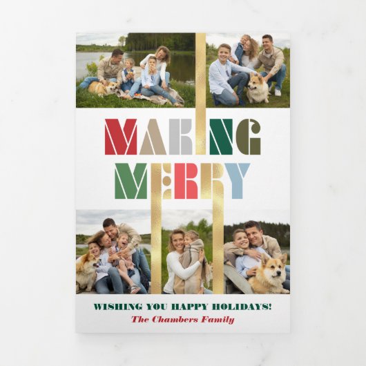 Coole, farbenfrohe Making Merry Multiphoto Dreifach Gefaltete Karte (Cover)