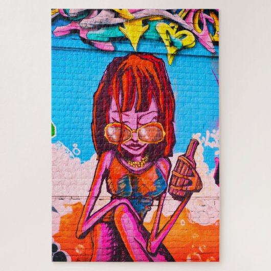 Coole Farbenfrohe moderne Lady Street Art Puzzle (Vertikal)