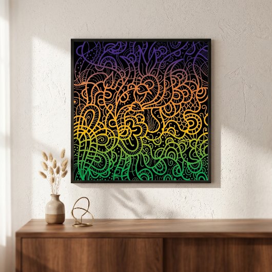 Coole Farbenfrohe Regenbogenhandzeichnung Doodle L Poster