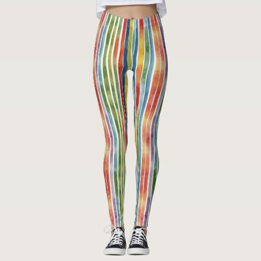 Coole Farbenfrohe Regenbogenstreifen Leggings (Vorderseite)