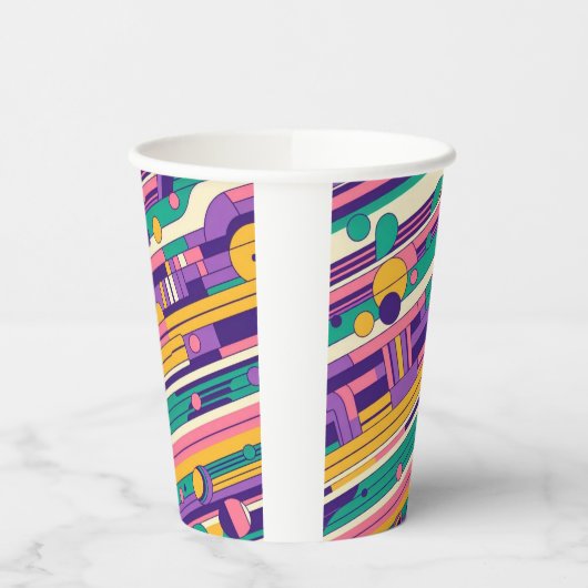 Coole, farbenfrohe Retro-Design der 80er/90er Pappbecher (Links)