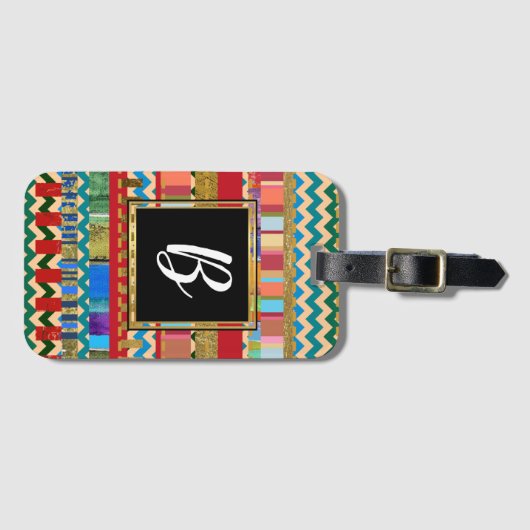 coole, farbenfrohe Streifen mit Monogramm Gepäckanhänger (Vorderseite (Horizontal))