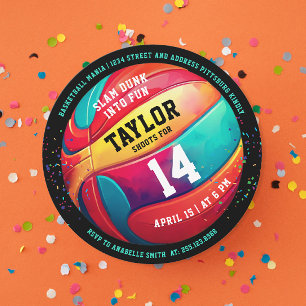 Coole Farbenspiele Sport Black Basketball Party Einladung