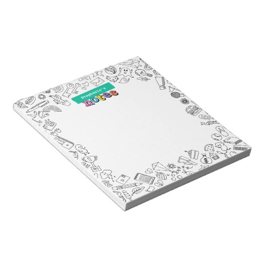 Coole Farbgebung personalisierter Doodle Notizblock (angewinkelt)