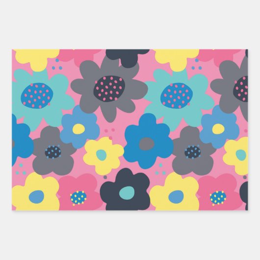 Coole Farbige Abstrakte 60er Hippie Floral Muster Geschenkpapier Set (Vorderseite 3)