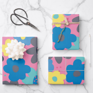 Coole Farbige Abstrakte 60er Hippie Floral Muster Geschenkpapier Set