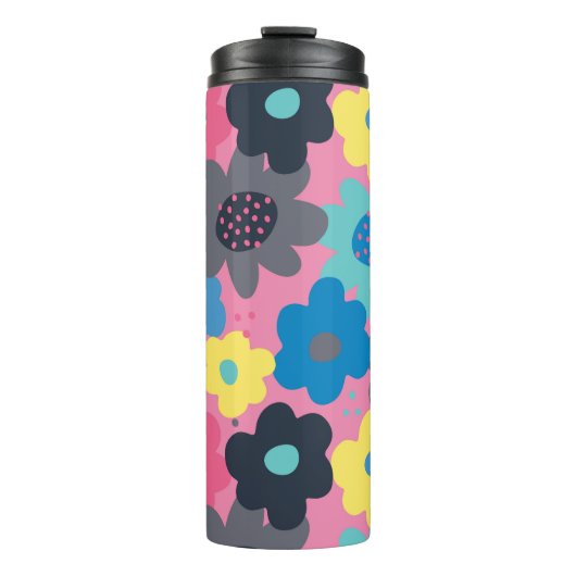 Coole Farbige Abstrakte 60er Hippie Floral Muster Thermosbecher (Vorderseite)