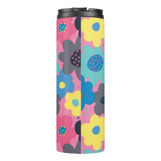 Coole Farbige Abstrakte 60er Hippie Floral Muster Thermosbecher (Rückseite)