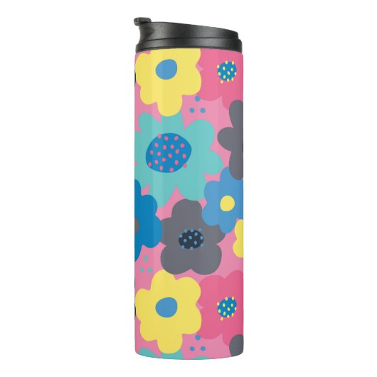 Coole Farbige Abstrakte 60er Hippie Floral Muster Thermosbecher (Nach rechts gedreht)