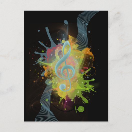 Coole farbige Aquarellfarben Spritzer Musiknoten Postkarte (Vorderseite)