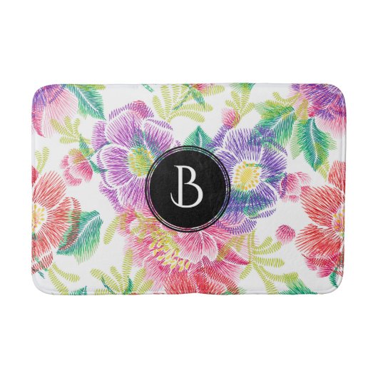 Coole farbige Blume Muster Monogramm Badematte (Vorderseite)