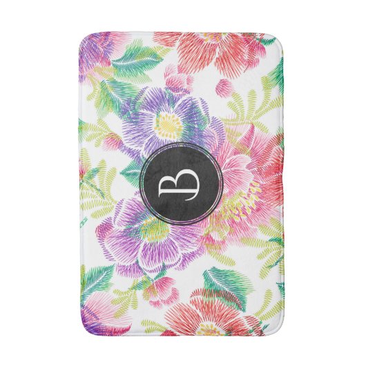 Coole farbige Blume Muster Monogramm Badematte (Vorderseite Vertikal)