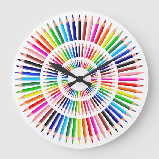 Coole Farbstifte Große Wanduhr (Vorderseite)