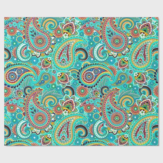 Coole Farbtöne Retro Paisley Geschenkpapier (Flach)