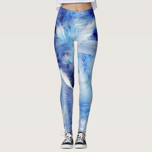 Coole Farbtöne von Blauen und Weißen Federn Leggings (Vorderseite)