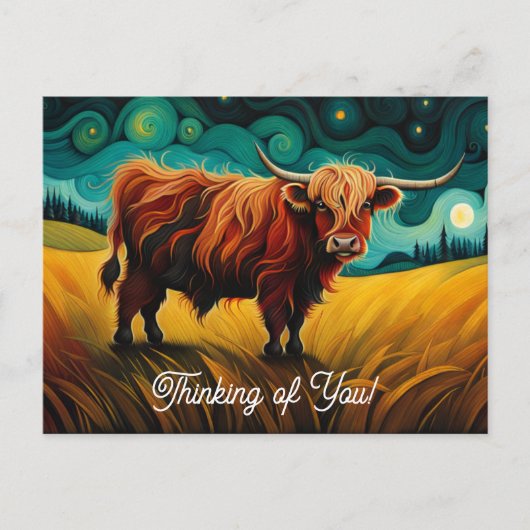 Coole Farm Highland Cow denken Sie Postkarte (Vorderseite)