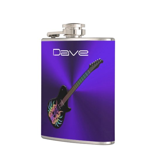 Coole Felsen-Gitarre auf lila Metallmusik-Flasche Flachmann (Links)