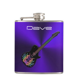 Coole Felsen-Gitarre auf lila Metallmusik-Flasche Flachmann