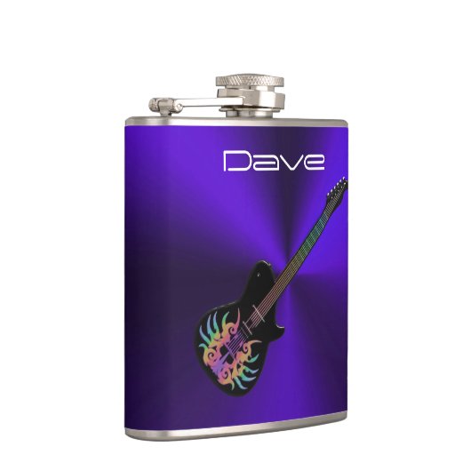 Coole Felsen-Gitarre auf lila Metallmusik-Flasche Flachmann (Rechts)