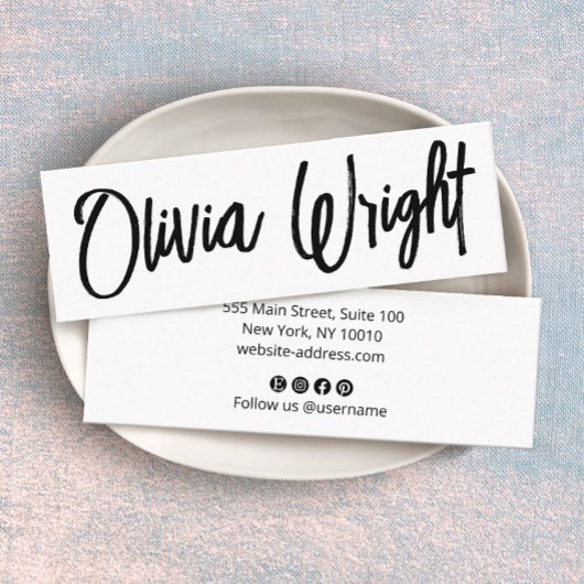 Coole fette Signatur Skripttypografie Moderne Weiß Mini Visitenkarte