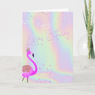 Coole Flamingos Herzen Holografischer Geburtstag Karte