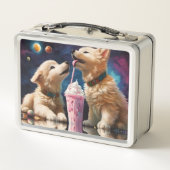 Coole Fluffy Welpen-Planeten Milchshake Metall Brotdose (Rückseite)