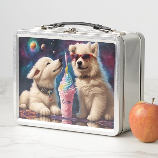 Coole Fluffy Welpen-Planeten Milchshake Metall Brotdose (Beispiel)