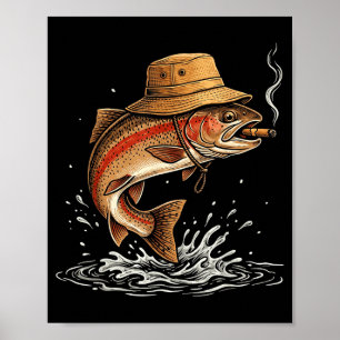 Coole Forellenfisch rauchende Outdoor-Angler Humor Poster