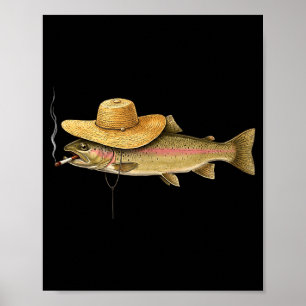 Coole Forellenfisch rauchender Outdoor-Angler Humo Poster