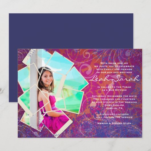 COOLE FOTO COLLAGE Bat Mitzvah Einladung (Vorne/Hinten)