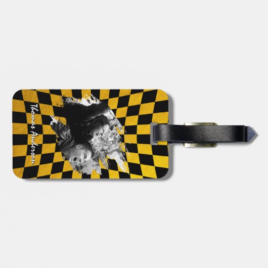 Coole Foto Gepäckmarke, Personalisiert, Schwarz/Go Gepäckanhänger (Rückseite horizontal)