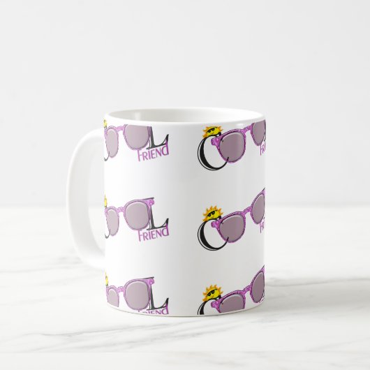 Coole Friend-Sonne und Sonnenbrille auf Weiß Kaffeetasse (Vorderseite Links)