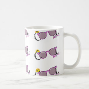 Coole Friend-Sonne und Sonnenbrille auf Weiß Kaffeetasse
