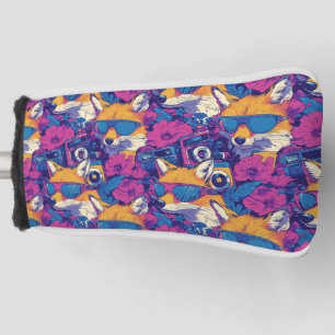 Coole Füchse mit Sonnenbrille, Kameras und Blume Golf Headcover