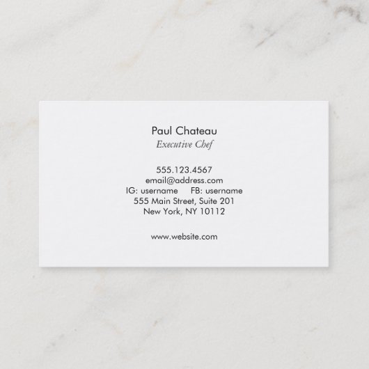 Coole Führungskraft Koch Knife Blood Black Chalkbo Visitenkarte (Rückseite)