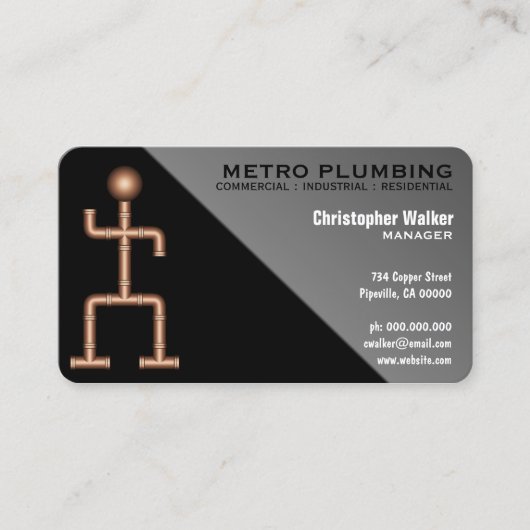 Coole Fun Black Gray Klempner Klempnerbetriebskart Visitenkarte (Vorderseite)