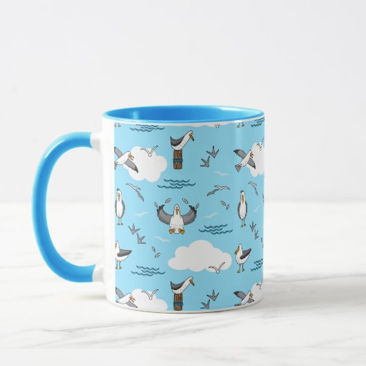 Coole Fun Flock von Seagulls Blauer Himmel und Wol Tasse (Links)