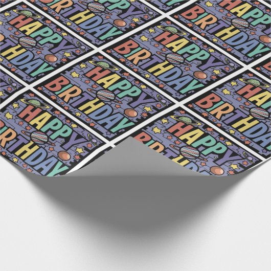 Coole Fun Planets and Stars Glückwunsch zum Geburt Geschenkpapier (Ecke)