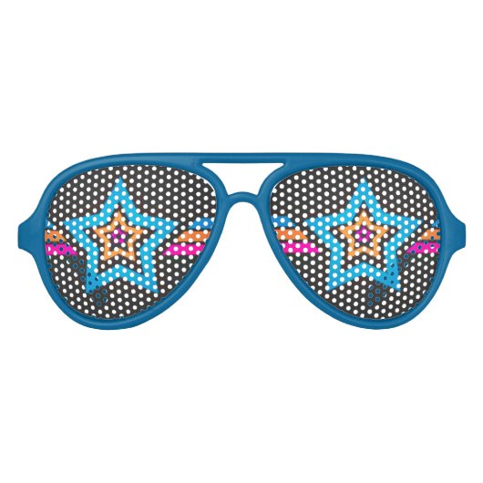 Coole Funky Blue Stars Partybrille (Vorderseite)