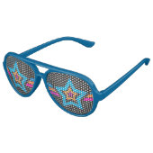 Coole Funky Blue Stars Partybrille (Schrägansicht)