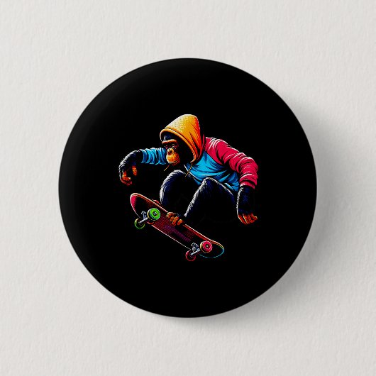 Coole funky Bonobo-Affen-Skateboard-Illustration Button (Vorderseite)